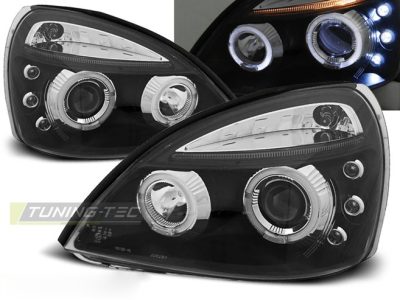 Renault Clio Ii 06.01-09.05 Fanali Angel Eyes Neri Anteriori LED