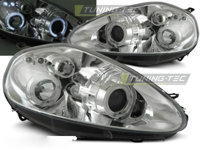 Fiat Grande Punto 09.05-08 Fanali Angel Eyes Cromato Anteriori LED 2 Pezzi