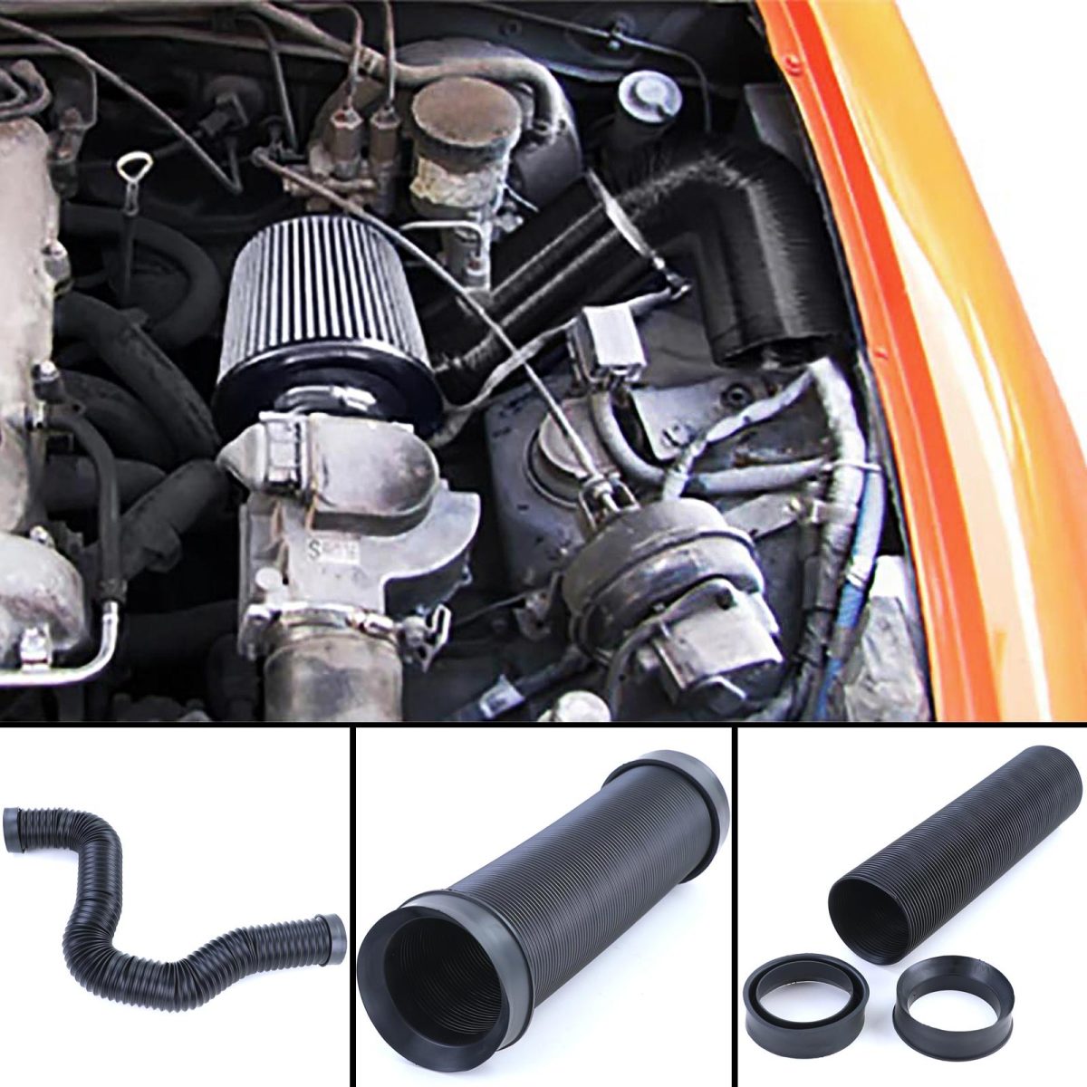 Set Tubo di Aspirazione Universale 75mm Diretta 35–105cm Nero Tuning