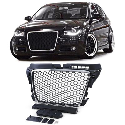 Griglia Sportiva Anteriore Design a Nido D'ape con Cornice Cromata per Audi A3