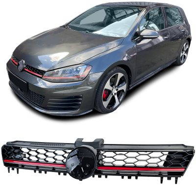 Griglia Sportiva Nido d'Ape Nera Lucida con Fascia Rossa per Volkswagen Golf 7