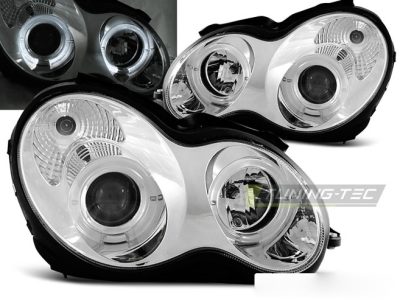 Fari Angel Eyes Cromato per Mercedes W203 Classe C 07.00-03.04
