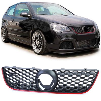 Griglia Sportiva a Nido D'ape con Bordo Rosso per Volkswagen Polo 9N3 05-09