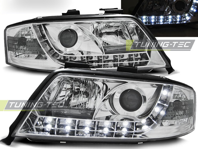 Fari Daylight Cromato per Audi A6 (06.01-05.04) - Fanali Anteriori Lucidi