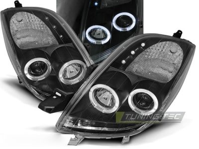 Toyota Yaris 06-09 Angel Eyes Nero Fari Anteriori LED Neri per Modelli 2006-2009