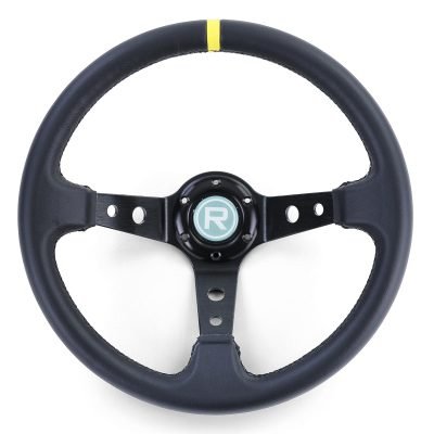 Volante Sportivo a Raggi Tipo 1 in Pelle Vera Nero 350mm per Momo Sparco