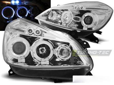 Renault Clio 3 05-09 Cromato Angel Eyes Fanali Anteriori LED Luci Diurne