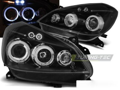 Renault Clio 3 05-09 Fanali Nero Angel Eyes Anteriori LED Fumè 2 Pezzi