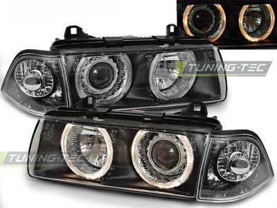 Fari Angel Eyes Nero per BMW E36 (12.90-08.99) Fanali Anteriori Neri