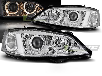 Opel Astra G 09.97-02.04 Fanali Angel Eyes Cromato Anteriori LED Luci