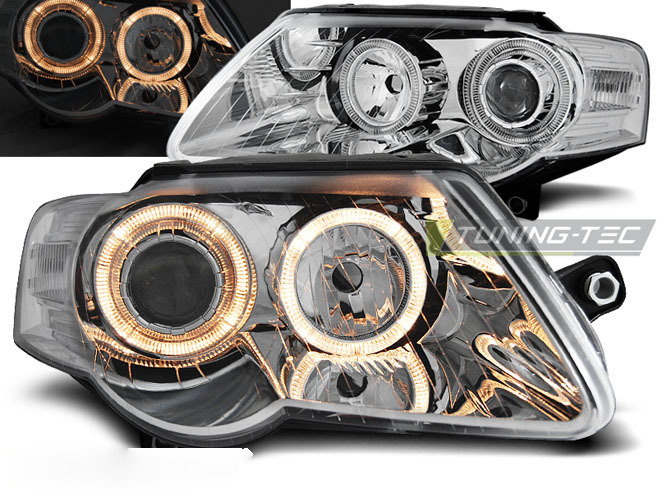 Fari Angel Eyes Cromato per Volkswagen Passat B6 (03.05-10) Fanali