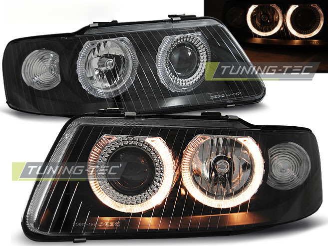 Fari Angel Eyes Nero per Audi A3 (00-03) - Fanali Anteriori Neri