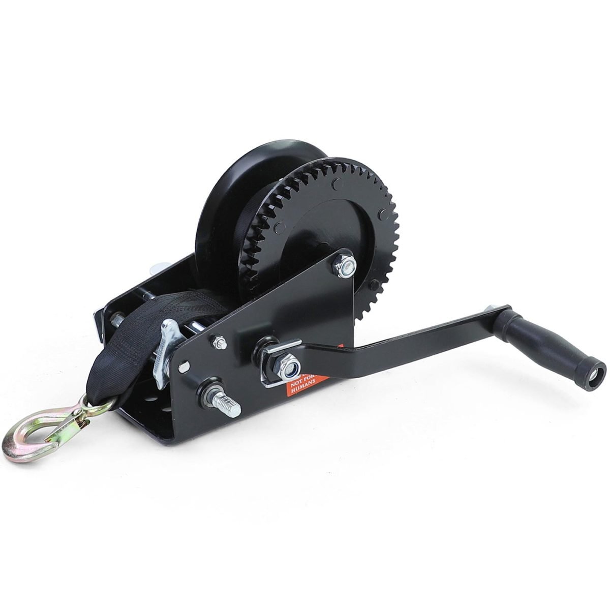Premium 1500kg Verricello Manuale con 8 Metri Cinghia Nera per Veicoli