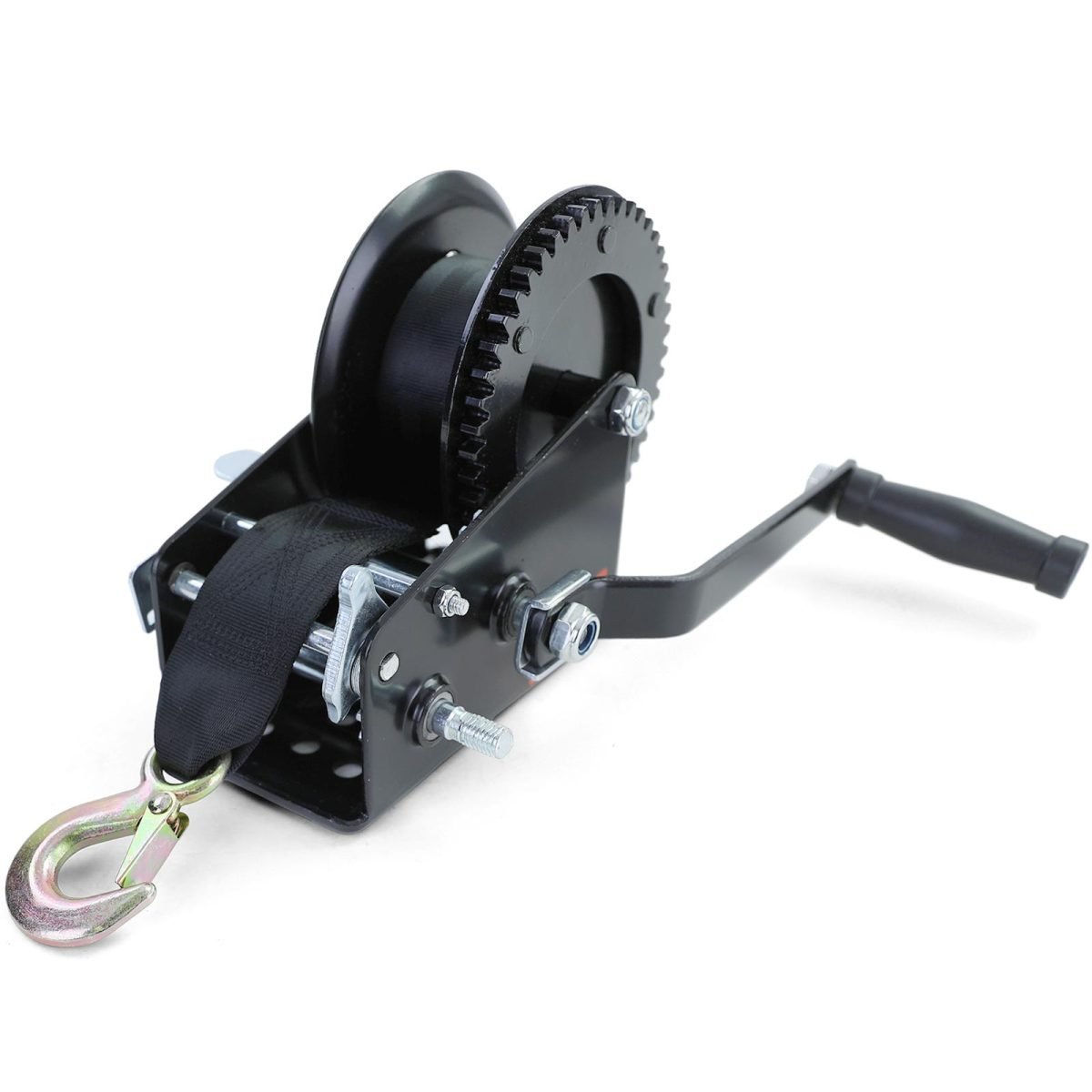 Premium 1500kg Verricello Manuale con 8 Metri Cinghia Nera per Veicoli