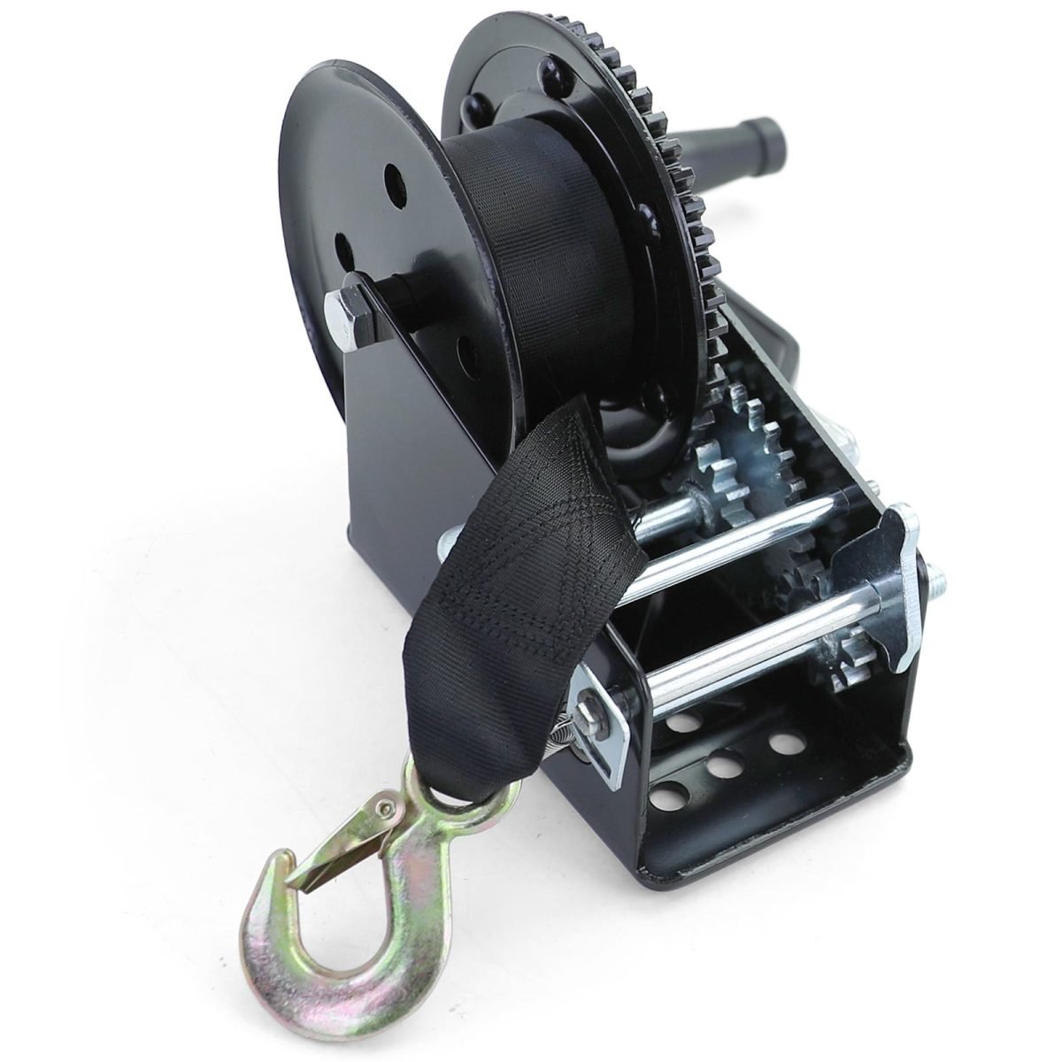Premium 1500kg Verricello Manuale con 8 Metri Cinghia Nera per Veicoli