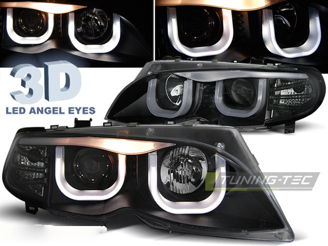 Fari Angel Eyes 3D Nero per BMW E46 (09.01-03.05) S/T Nero