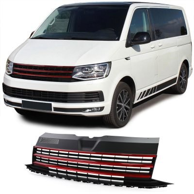 Griglia Anteriore Nera con Listelli Rossi per Volkswagen T6 Transporter 2015-19