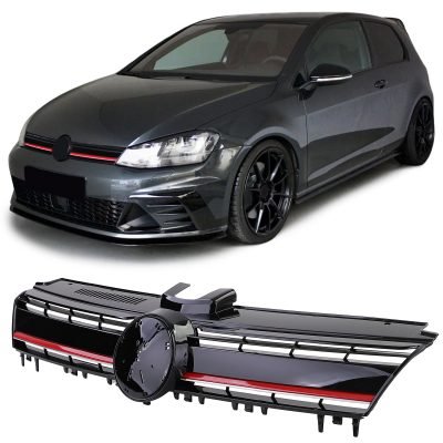 Griglia Nera Lucida con Fascia Rossa per Volkswagen Golf 7 + GTI (2012-2017)