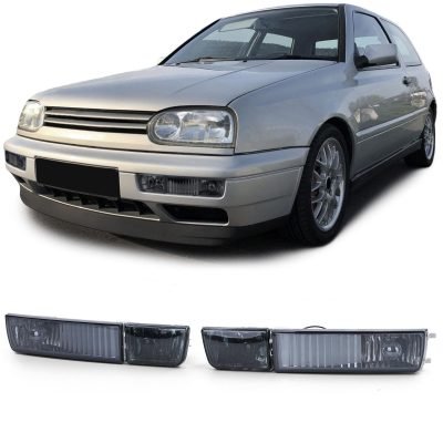 Fendinebbia con Indicatore Nero Fumé per Volkswagen Golf 3 Vento 91-97, 1 Paio