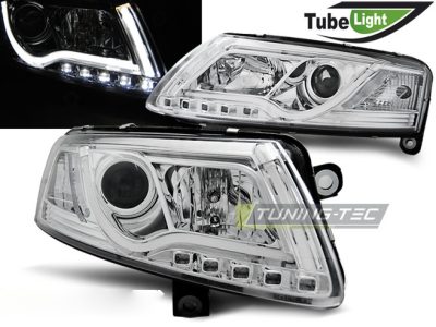 Fari Tube Luce Cromo per Audi A6 C6 (04.04-08) Fanali Anteriori