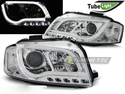 Fari Tube Luce Cromo per Audi A3 8P (05.03-03.08) Fanali Anteriori