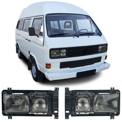 Fari Set Rettangolari Neri Fumé per Volkswagen Bus T3 1979-1992 E-Prüfzeichen