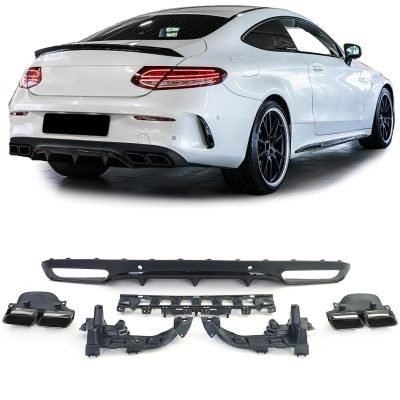 Diffusore Posteriore per Mercedes C C205 Coupe 2015-2018 con Terminali Neri