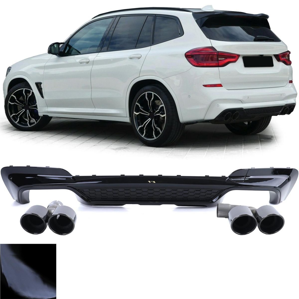 Diffusore Posteriore Sport Performance Nero con Endrodi per BMW X3 G01 (dal