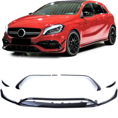 Set di Spoiler Anteriore Paraurti Sport Nero Lucido per Mercedes Classe A W176
