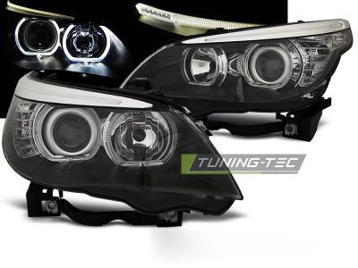 Fari Angel Eyes LED Nero per BMW E60/E61 (2003-2007) Fanali Anteriori