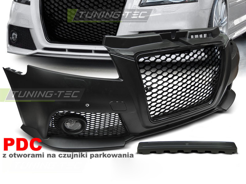Anteriore Paraurti Sport Nero PDC per Audi A3 (2008-2012) con PDC