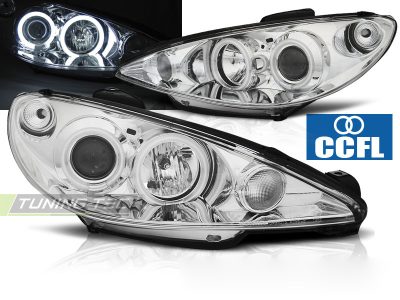 Peugeot 206 02- Fanali Angel Eyes Cromato CCFL Anteriori LED 12V 35W