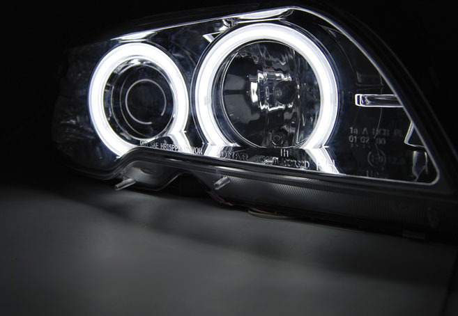 Xenon Fari Angel Eyes CCFL Cromato per BMW E46 Coupé Cabrio (04-06)