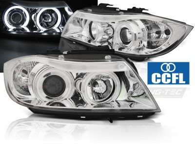 Fari Angel Eyes CCFL Cromato per BMW E90/E91 (03.05-08.08) Fanali Anteriori
