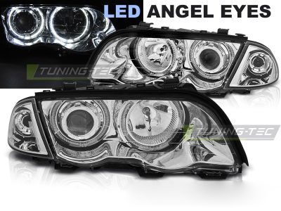 Fari Angel Eyes LED Cromato per BMW E46 (05.98-08.01) S/T - Fanali Anteriori