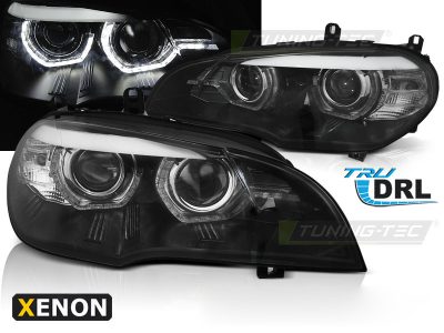Xenon Fari Angel Eyes LED DRL Nero per BMW X5 E70 (2007-2010)