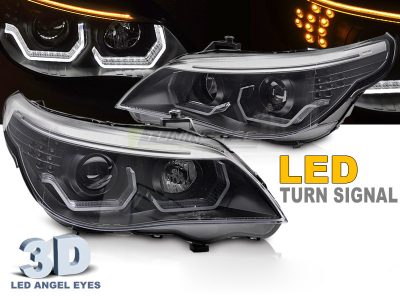 Fari Angel Eyes LED 3D Nero per BMW E60 E61 (2003-2007) Fari Anteriori
