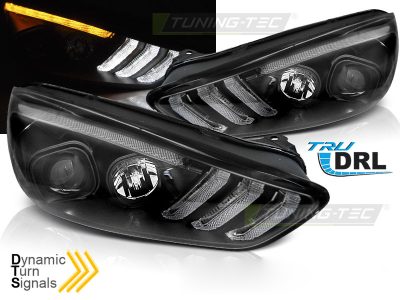 Ford Focus MK3 15-18 Indicatori Sequenziali LED DRL Neri per Fari Anteriori