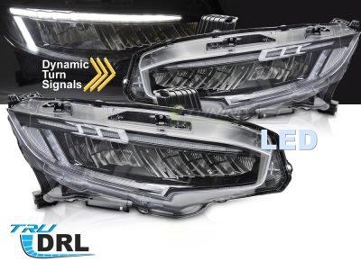 Full LED Fari Nero per Honda Civic X (2016-2021) Fari Anteriori Neri