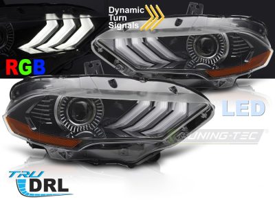 LED Fari Rgb DRL Nero per Ford Mustang (2018-2021) Luci Diurne