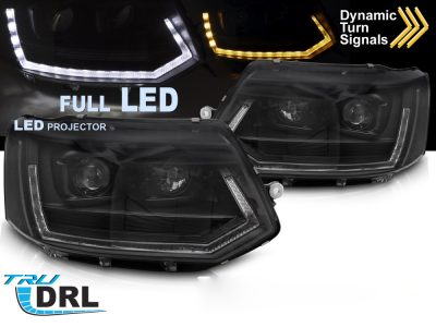 Full LED Fari Anteriori Tube T6 Look Neri DRL Sequenziali per Volkswagen T5