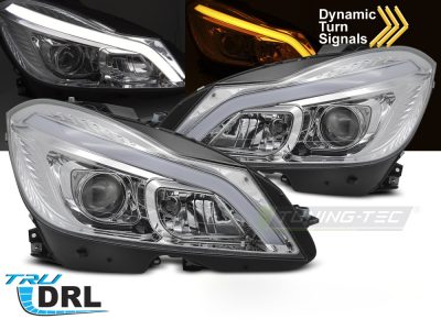 Fari Tube LED Cromato Sequenziali DRL per Mercedes W204 (2011-2014) Luci Diurne
