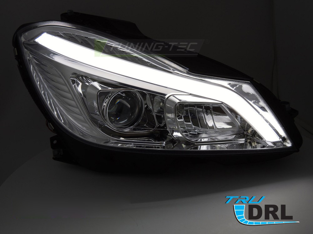 Fari Tube LED Cromato Sequenziali DRL per Mercedes W204 (2011-2014) Luci Diurne