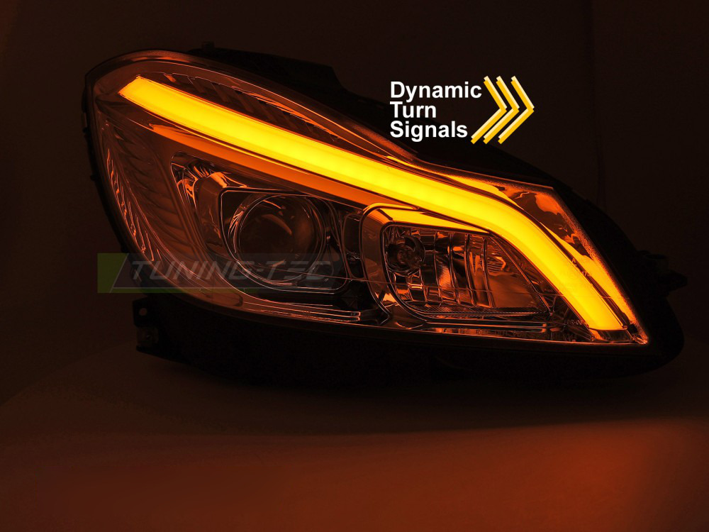 Fari Tube LED Cromato Sequenziali DRL per Mercedes W204 (2011-2014) Luci Diurne