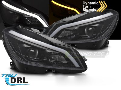 Fari Tube LED Nero Sequenziali DRL per Mercedes W204 (2011-2014) Luci Diurne