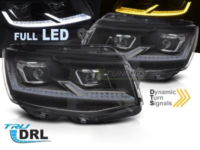 Fari Full LED Nero Cromato Sequenziali DRL per Volkswagen T6 (2015-2019)