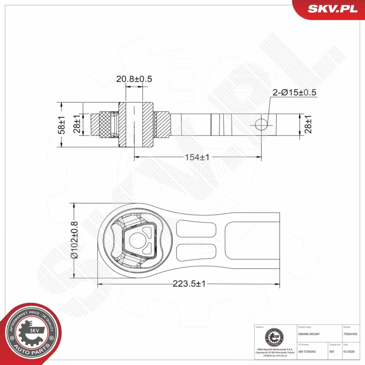 Supporto del motore per Jeep Cherokee (KL); Chrysler 200 Saloon 68240438AA - immagine 4