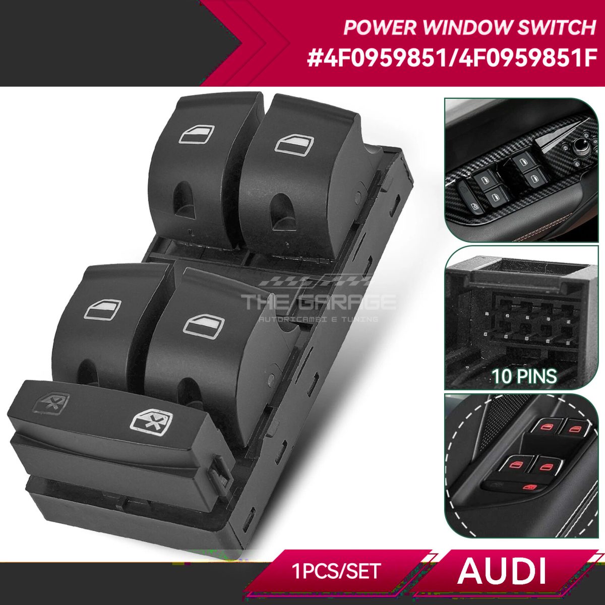 Pulsantiera alzacristalli sinistra per AUDI A3 (03-12), A6 C6 (04-11) Q7 (06-15) - immagine 10