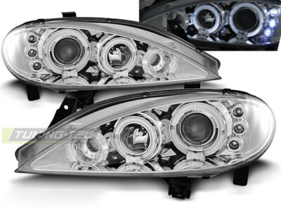 Renault Megane 03.99-10.02 Fanali Angel Eyes Cromato Anteriori 2 Pezzi
