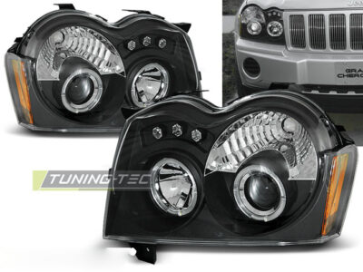 Jeep Grand Cherokee 05-08 Angel Eyes Nero Fari Anteriori LED Neri 2 Pezzi